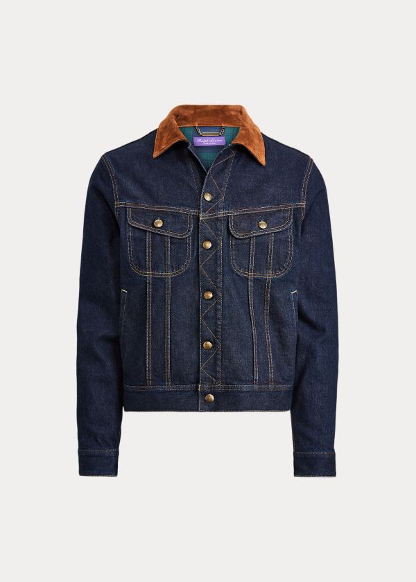 Men's Ralph Lauren Slim Suede-Trim Denim Jacket | 618974BOL